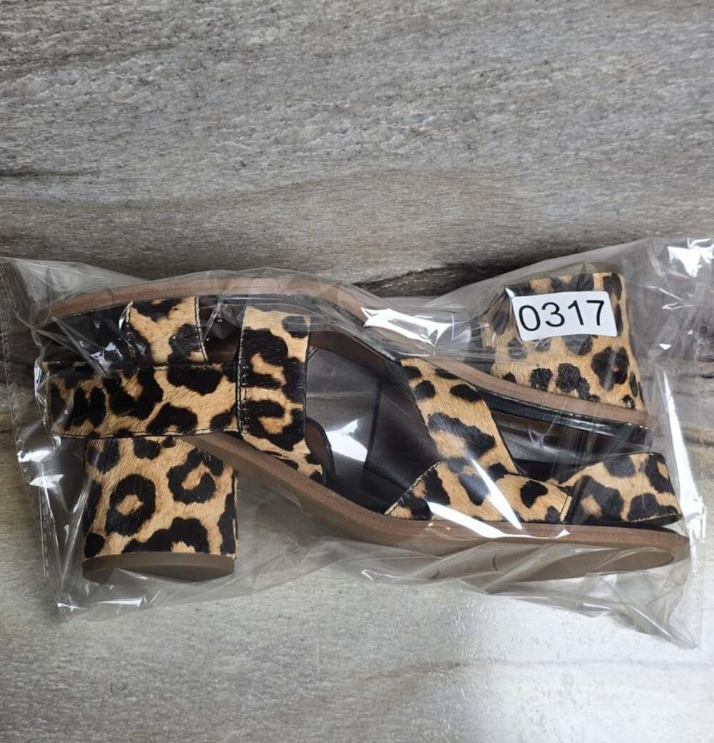 Franco Sarto L-Barda Leopard Calf Hair Block Heel Sandals Women’s 8M Leather - Picture 10 of 10